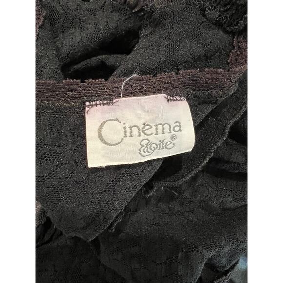 VINTAGE 80s Black Cinema Etoile Stretch Ruffle Lace Lingerie Nightgown SMALL - Picture 8 of 8